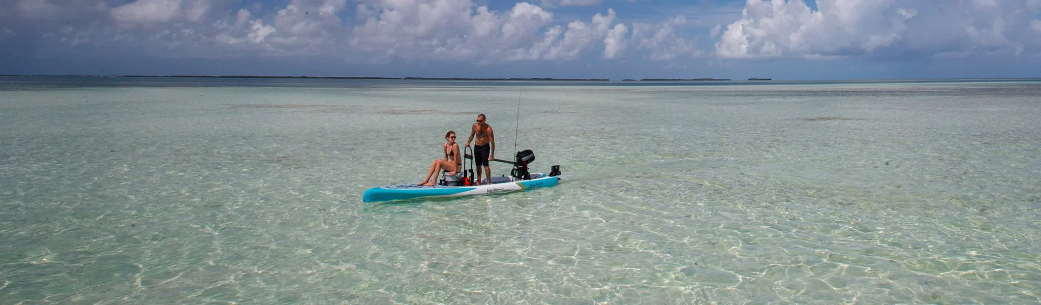BOTE Solid Micro Skiff on water with motor