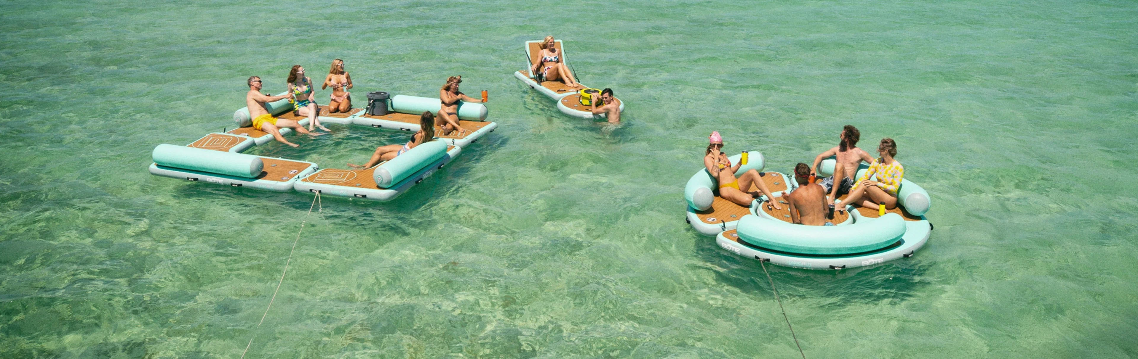 Bote inflatable hangout suite of docks on lagoon