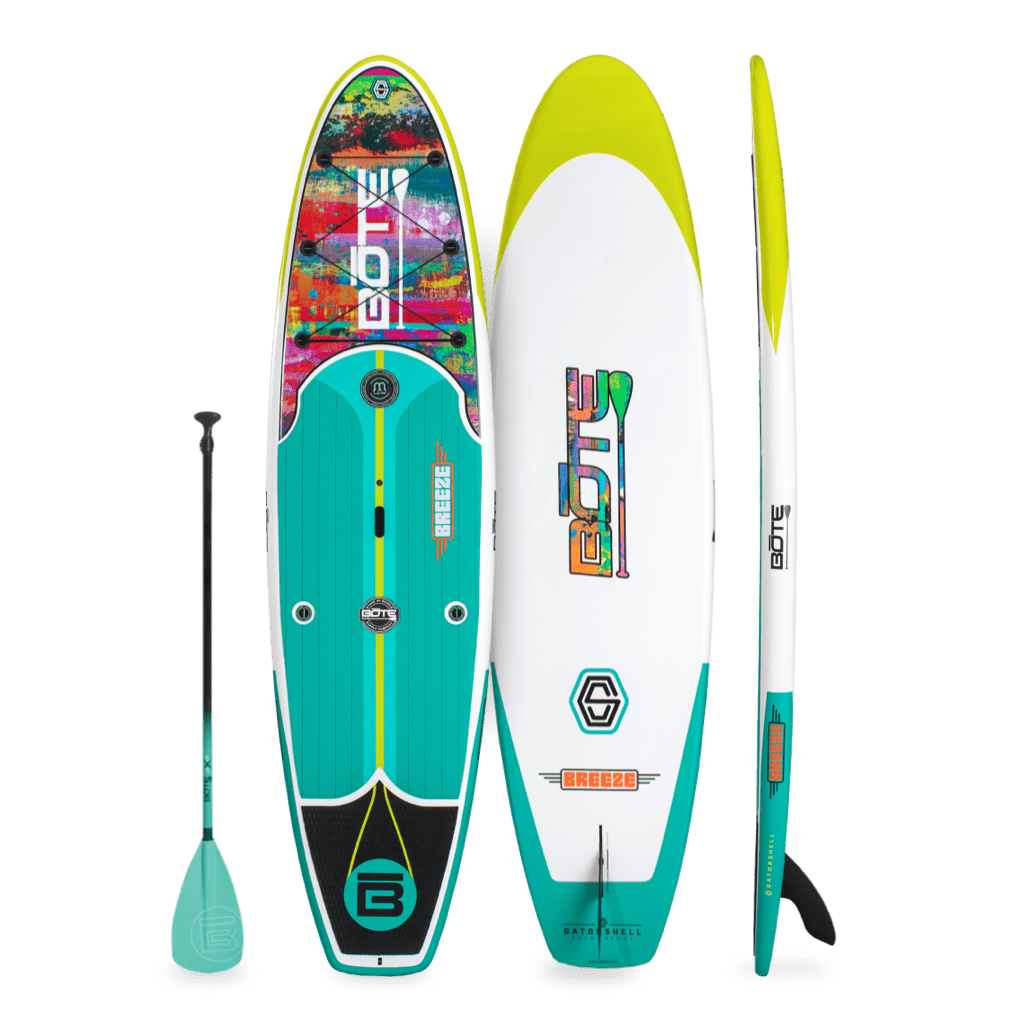 Top, side, and bottom view of the Breeze 11′6″ Native Spectrum Paddle Board