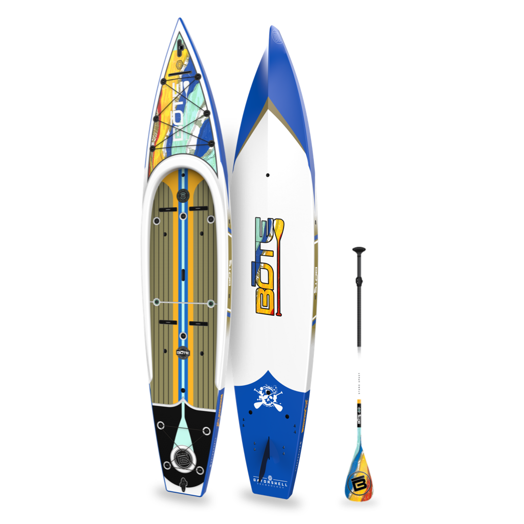 Top and bottom angled view of the Rackham 14′ Native Fusion Paddle Board with paddle