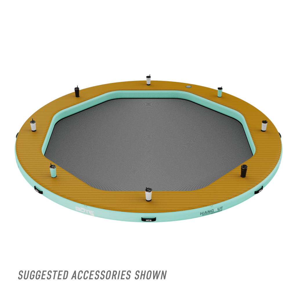 Top angled view of the Inflatable Hangout Water Hammock 15 Classic with drinkware on it.