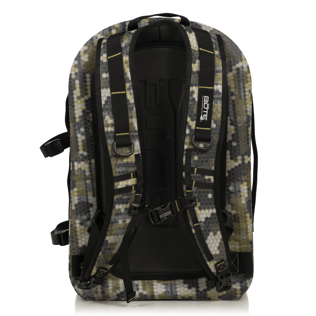 Back of the Verge Camo Highwater Backpack with added padding for cushion