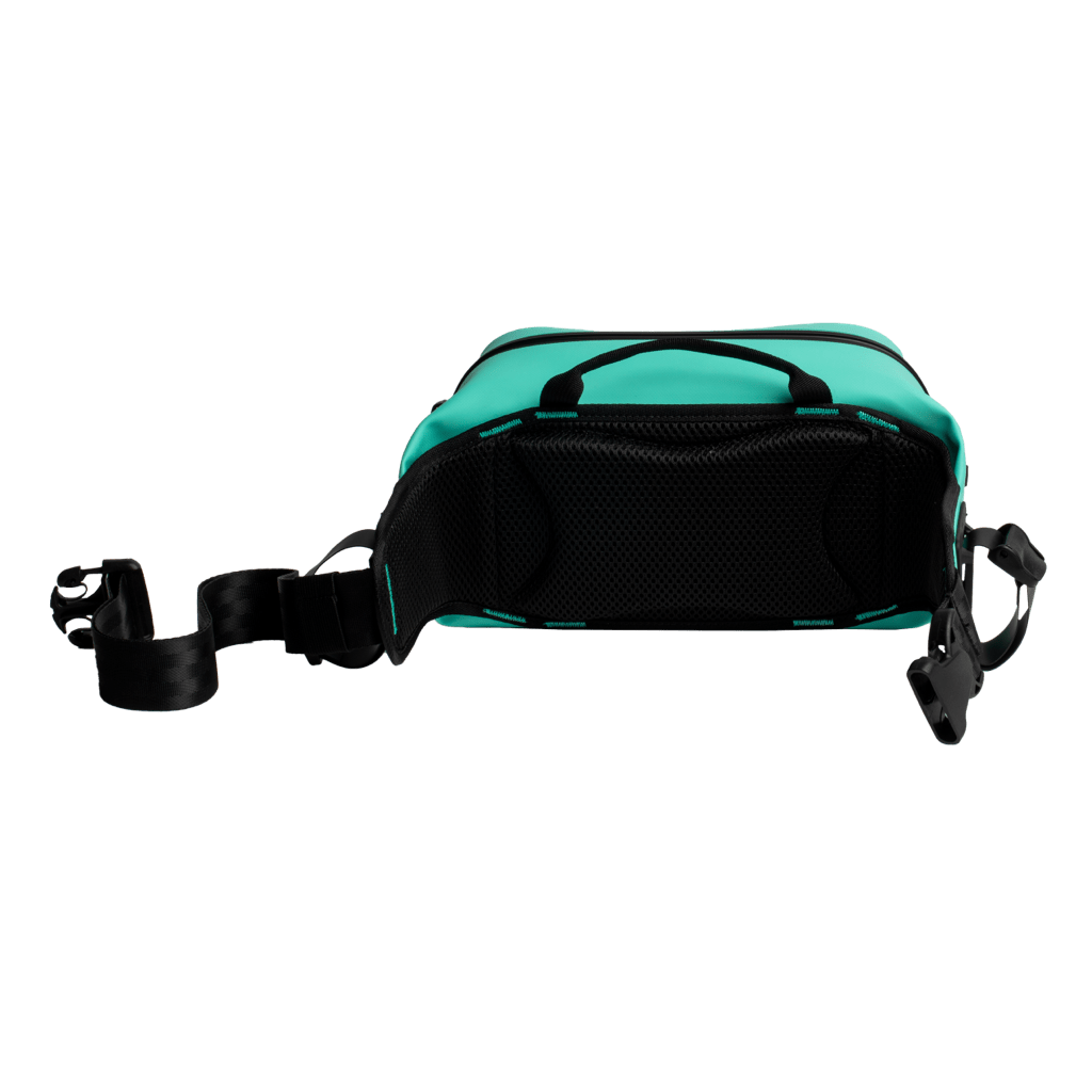 Bottom view of Highwater Belt Pack Seafoam showing mesh back panel and waist belt.