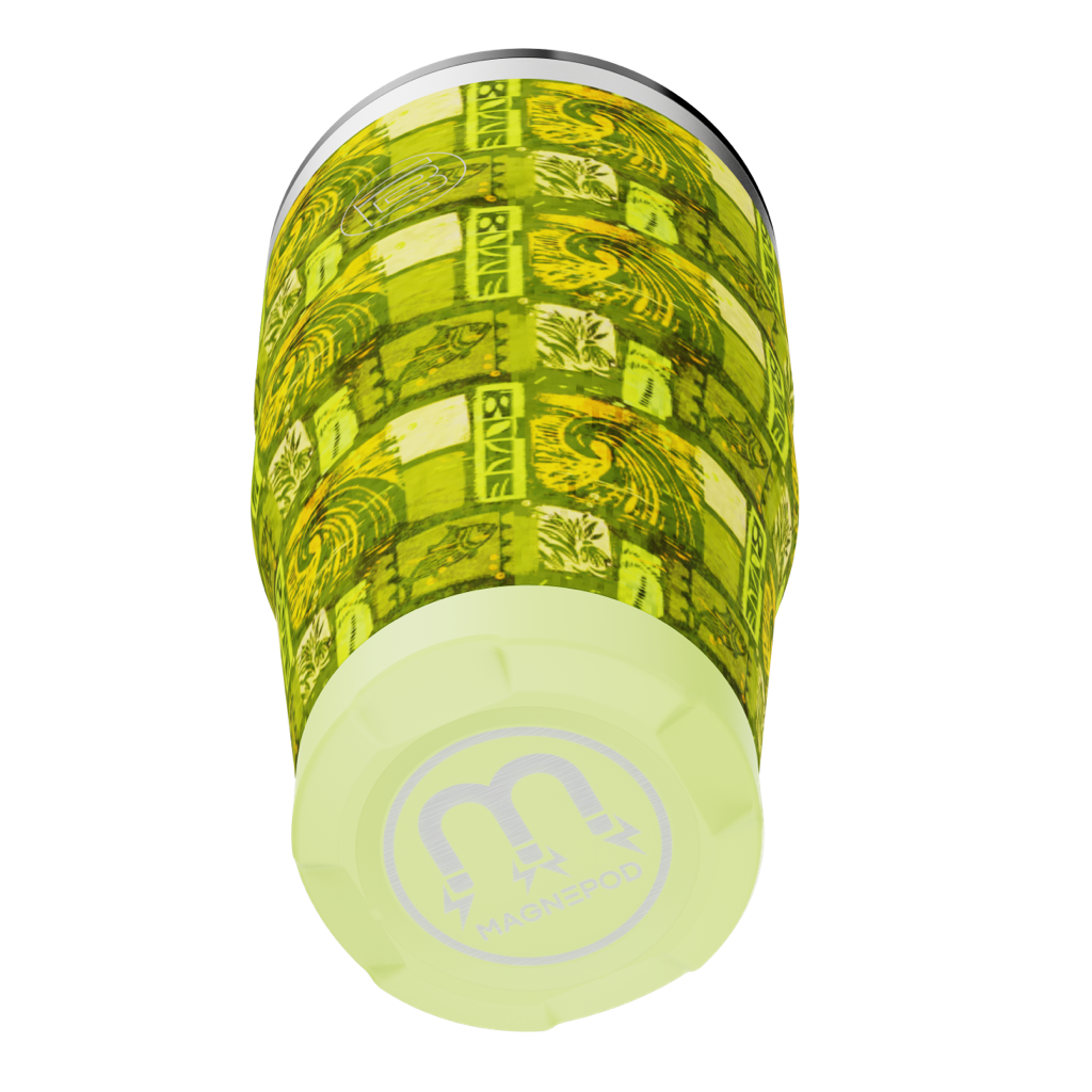Bottom view of MAGNETumbler 32oz Native Nalu showing lime MAGNEPOD base.