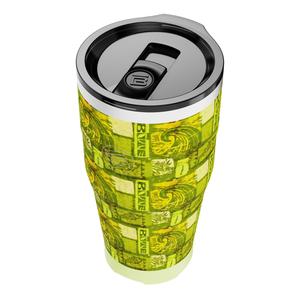 Top view of MAGNETumbler 32oz Native Nalu with sip lid and slide tab.