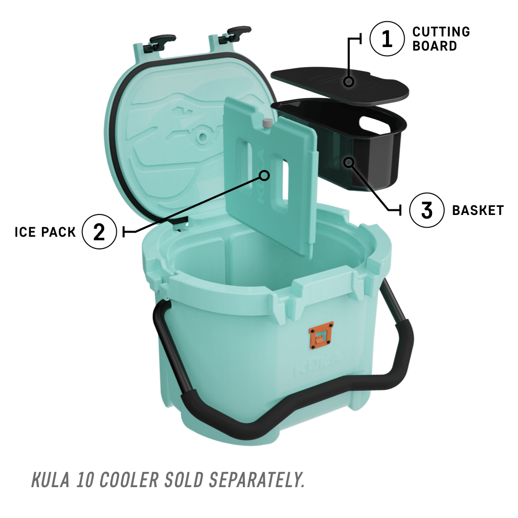 Kula 10 cooler in seafoam with accessories being place inside cooler
