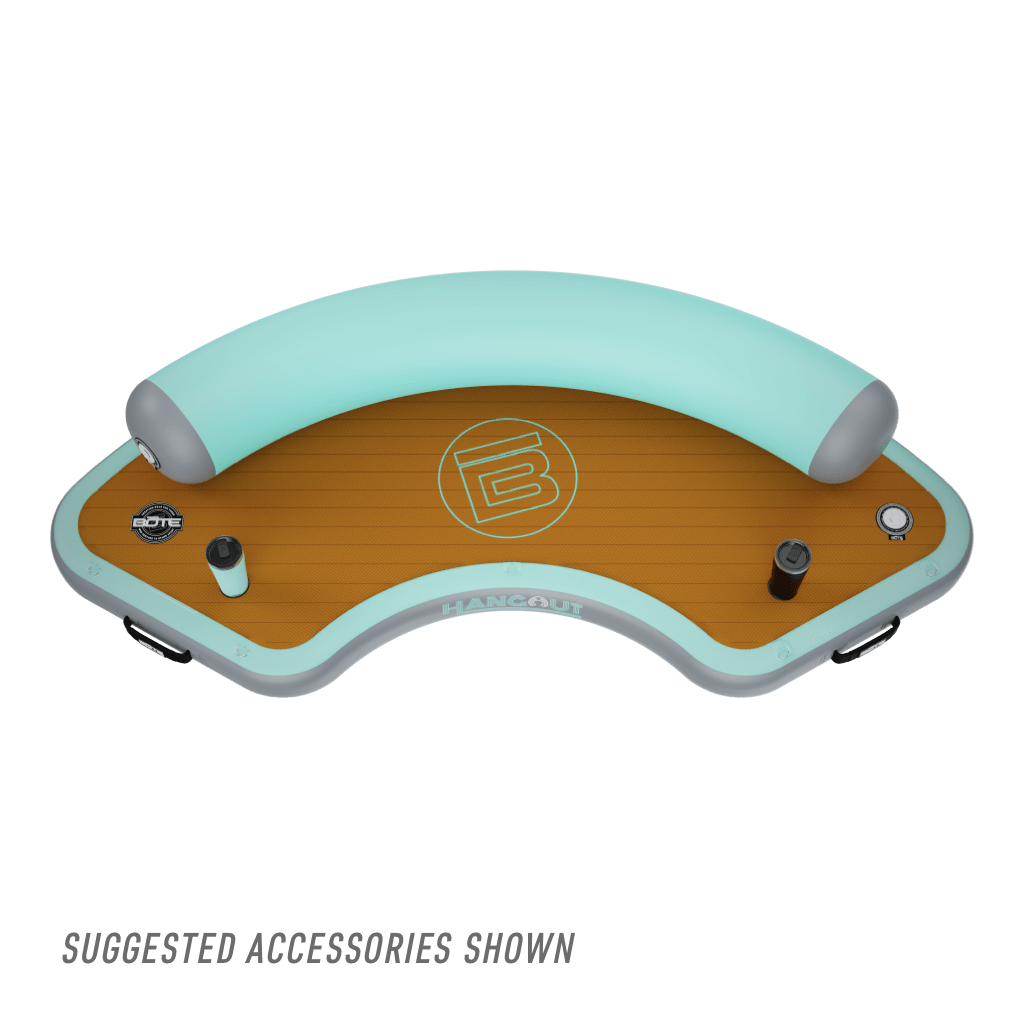 Top view of the Inflatable Dock Hangout 120 Classic with drinkware