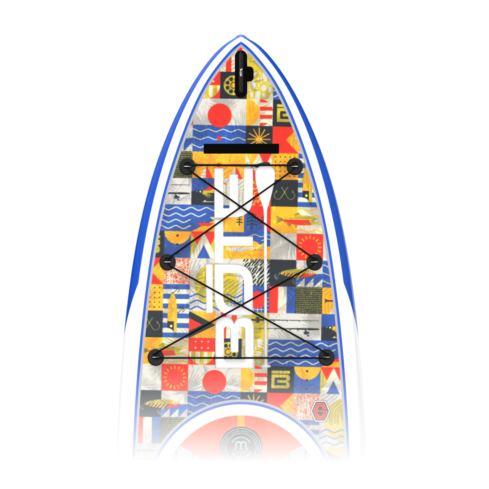 Zoomed in view of the nose are of the HD 12′ Fischer Topwater Paddle Board