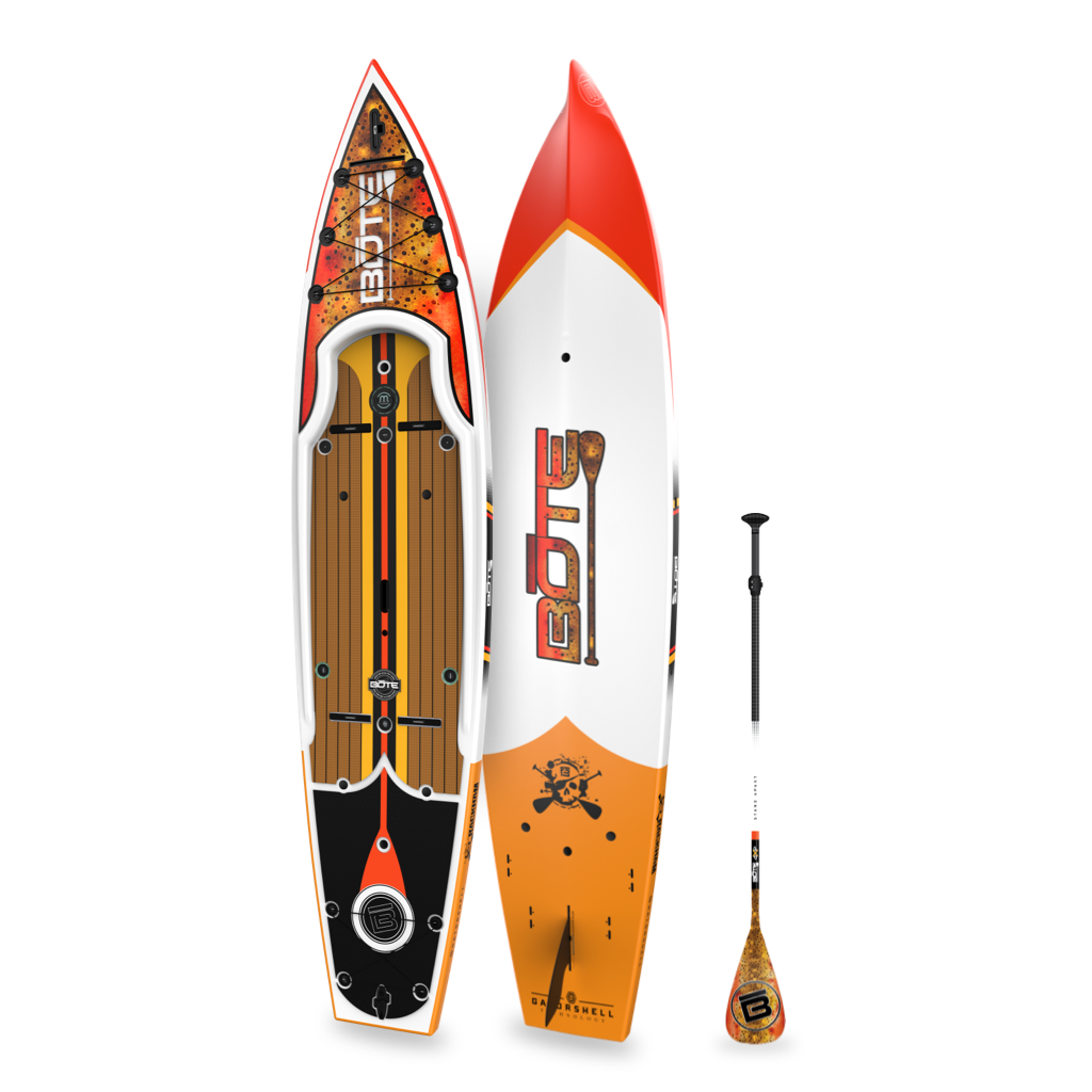 Top and bottom angled view of the Rackham 12′ Fischer Cutthroat Paddle Board