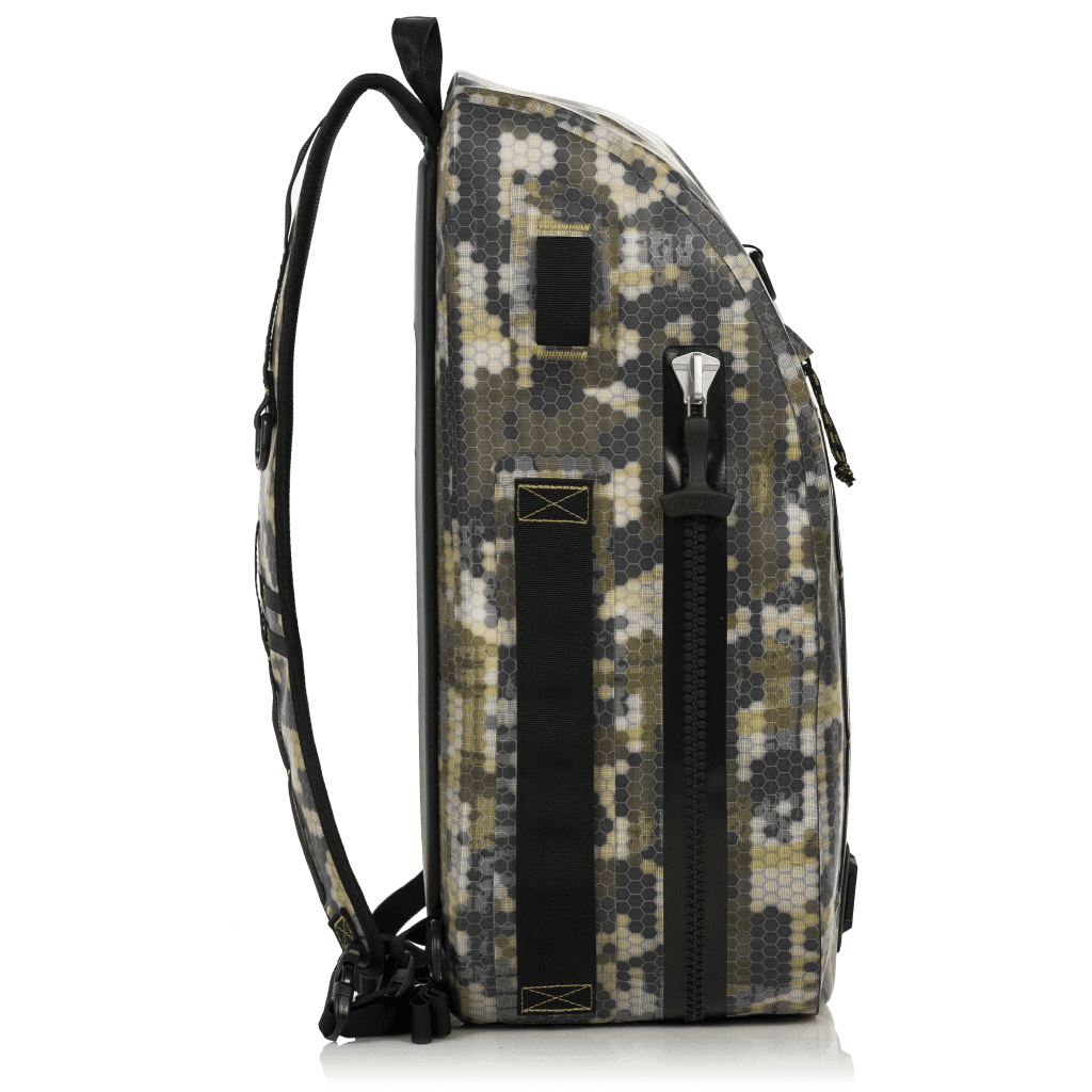 Side of the Verge Camo Highwater slingpack with TiZip Zipper