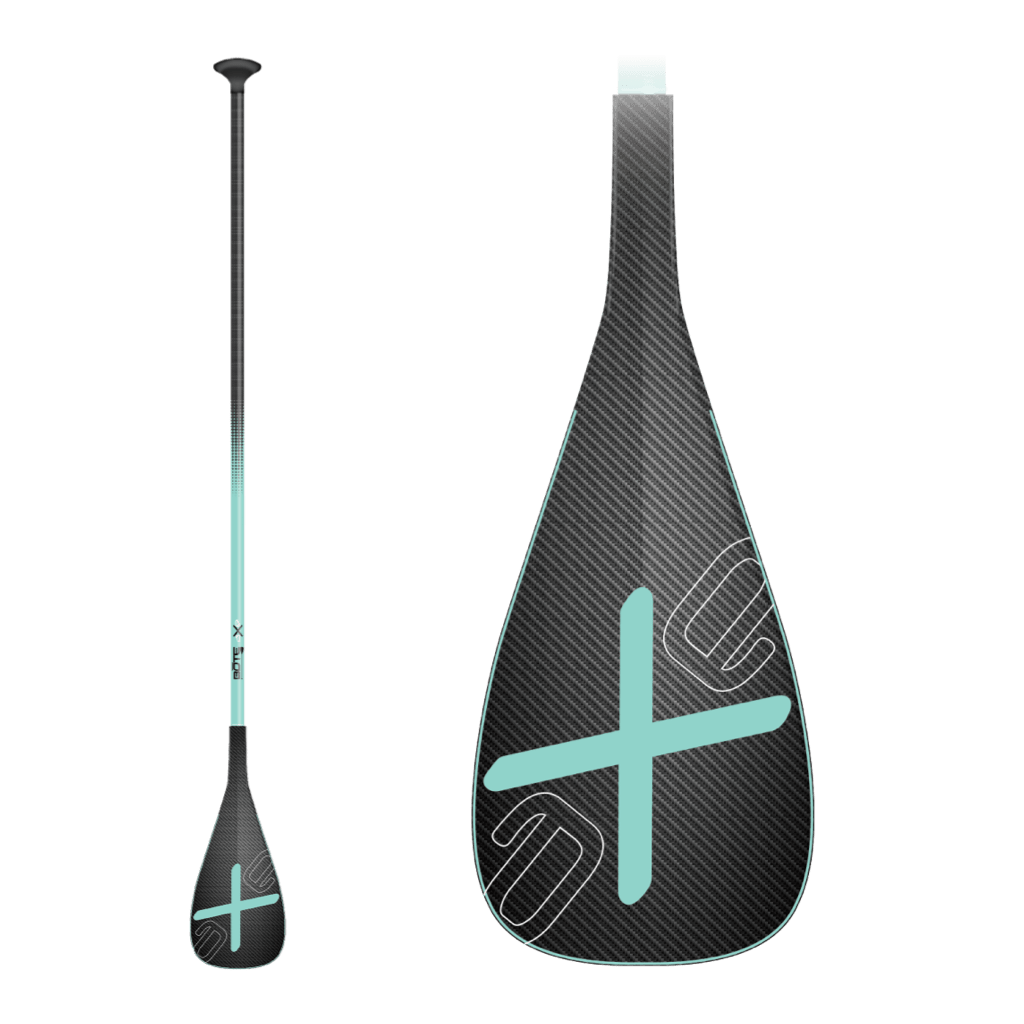 Axe 1-Piece paddle with black and seafoam coloring and axe logo on the blade