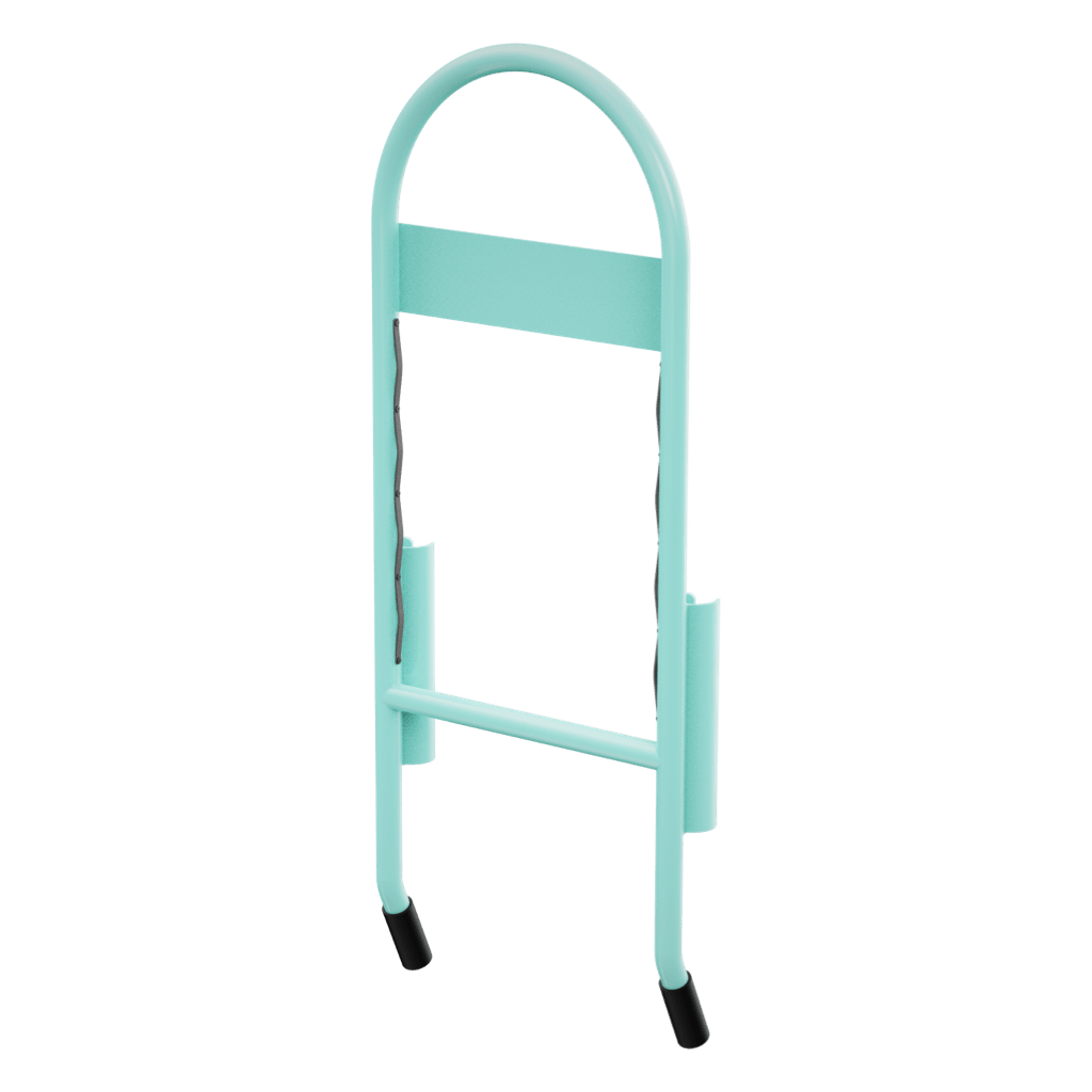 Rear angled view of Grab Rac Seafoam showing curved handle and plain back bar.
