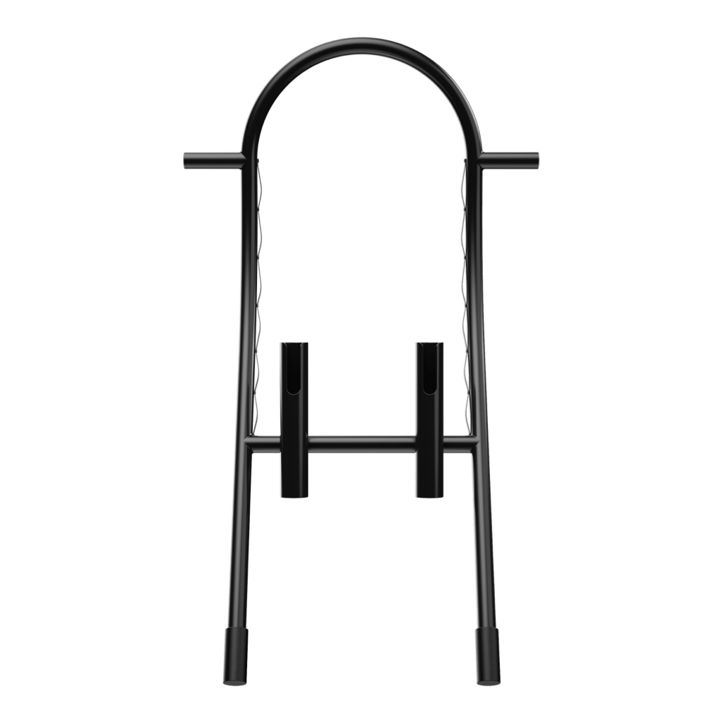 Front view of Tackle Rac Black showing wide stance and black foot caps.