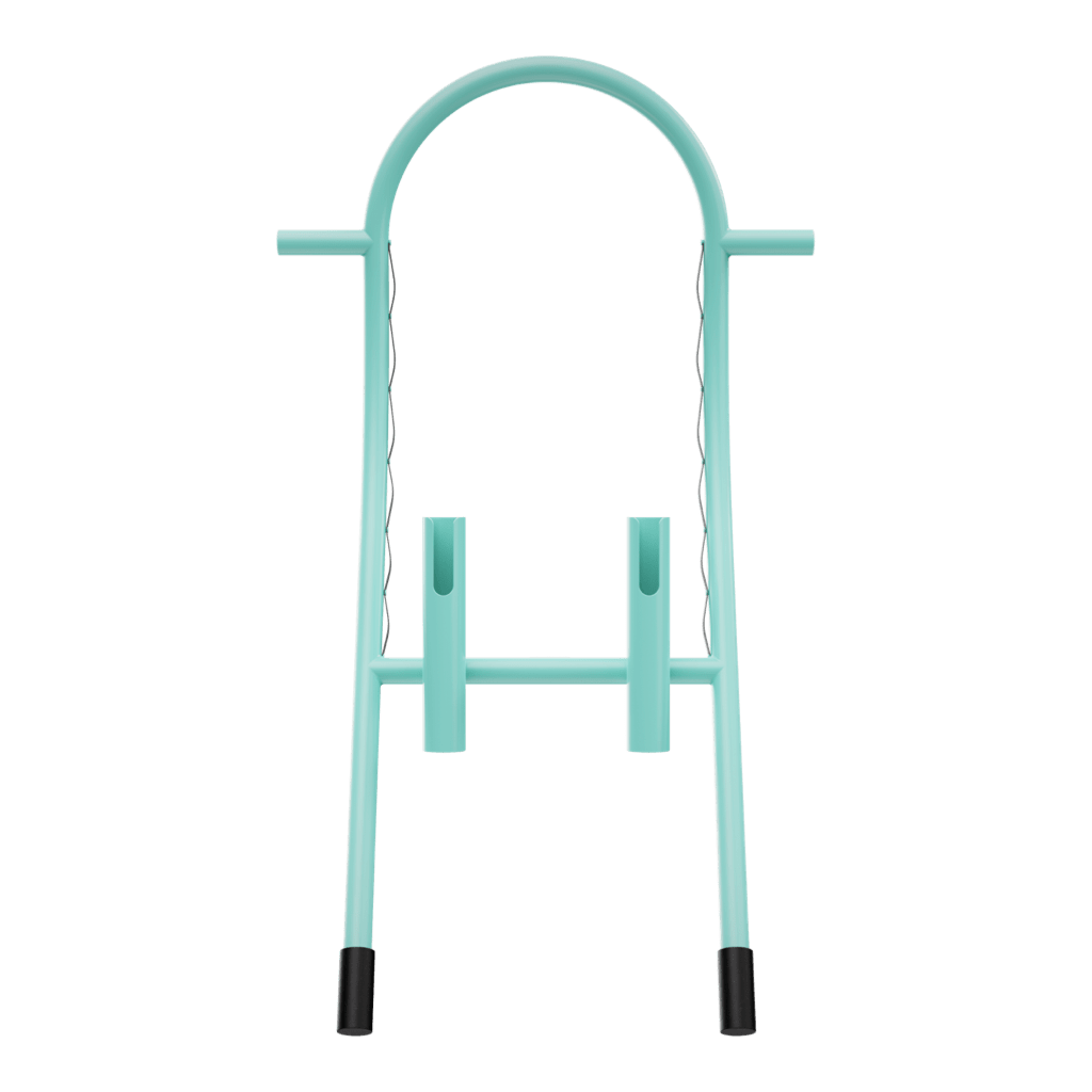 Front view of Tackle Rac Seafoam showing symmetrical rod holders and black feet.