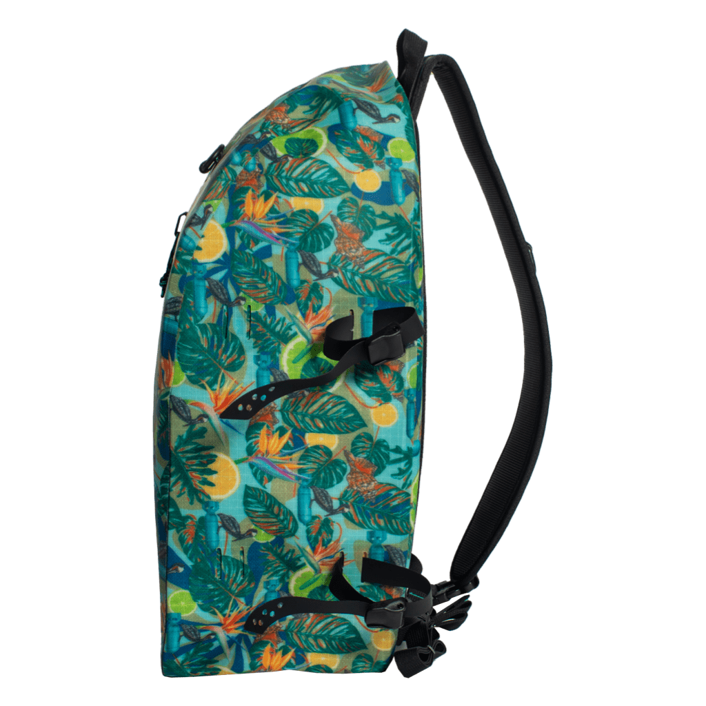 Right side view of Highwater Slingpack Native Bombardier with black straps and curved shape.