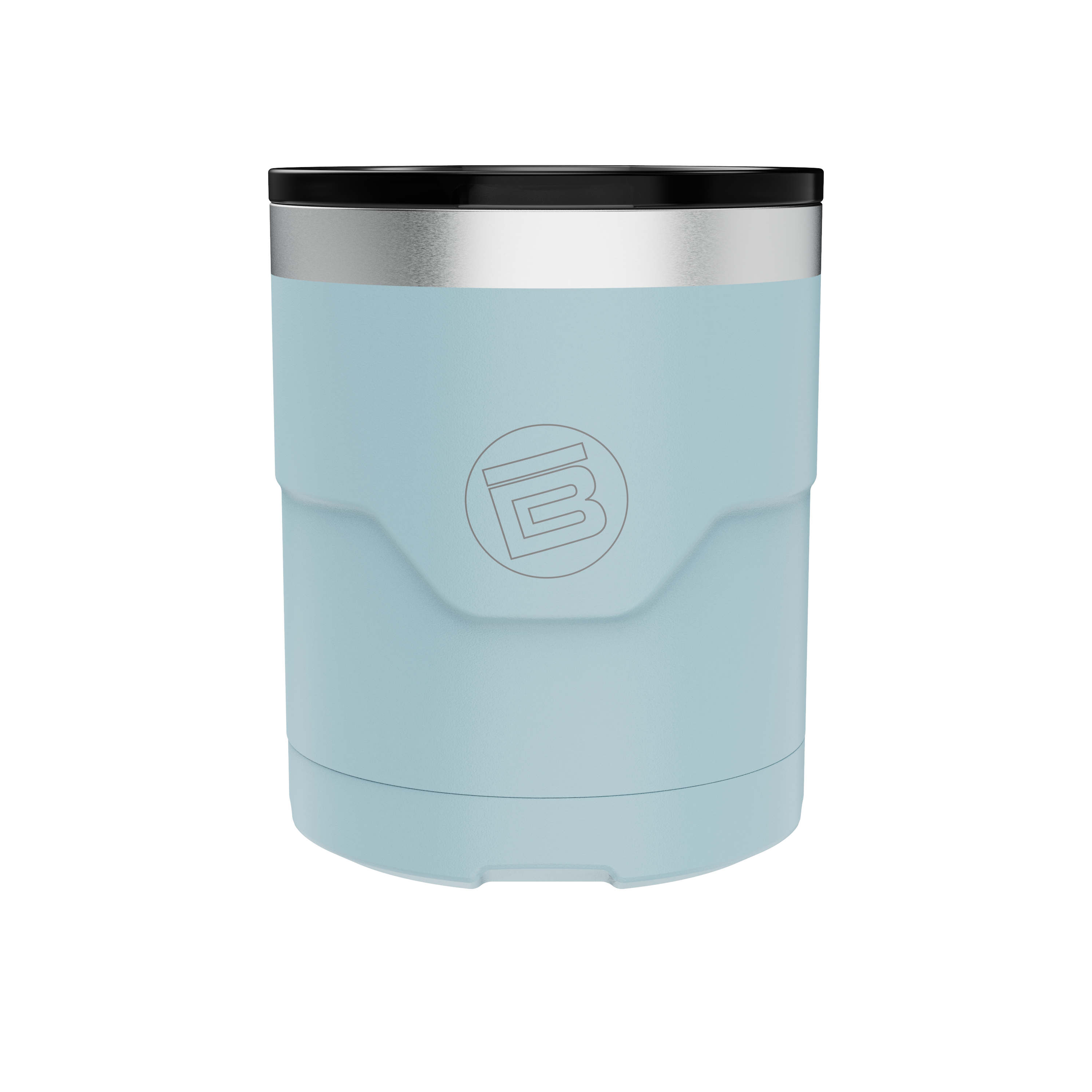 A direct front view of the MAGNETumbler 12oz Lowball with Lid Steel Blue, highlighting its main design and branding elements.