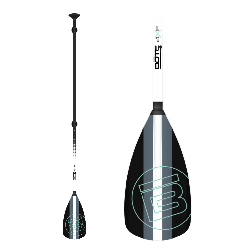 3-piece adjustable black carbon paddle with white BOTE branding and teardrop blade shape.